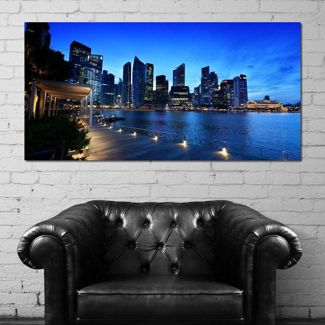 Singapore Marina Bay Skyline Night City Lights Travel Poster - Image 4