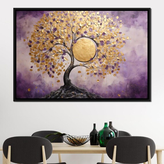 Golden Tree Symphony Of Nature Abstract Wall Art Purple Home Decor Elegant Tree Print Modern Bohemian Art By Nichecanvas
