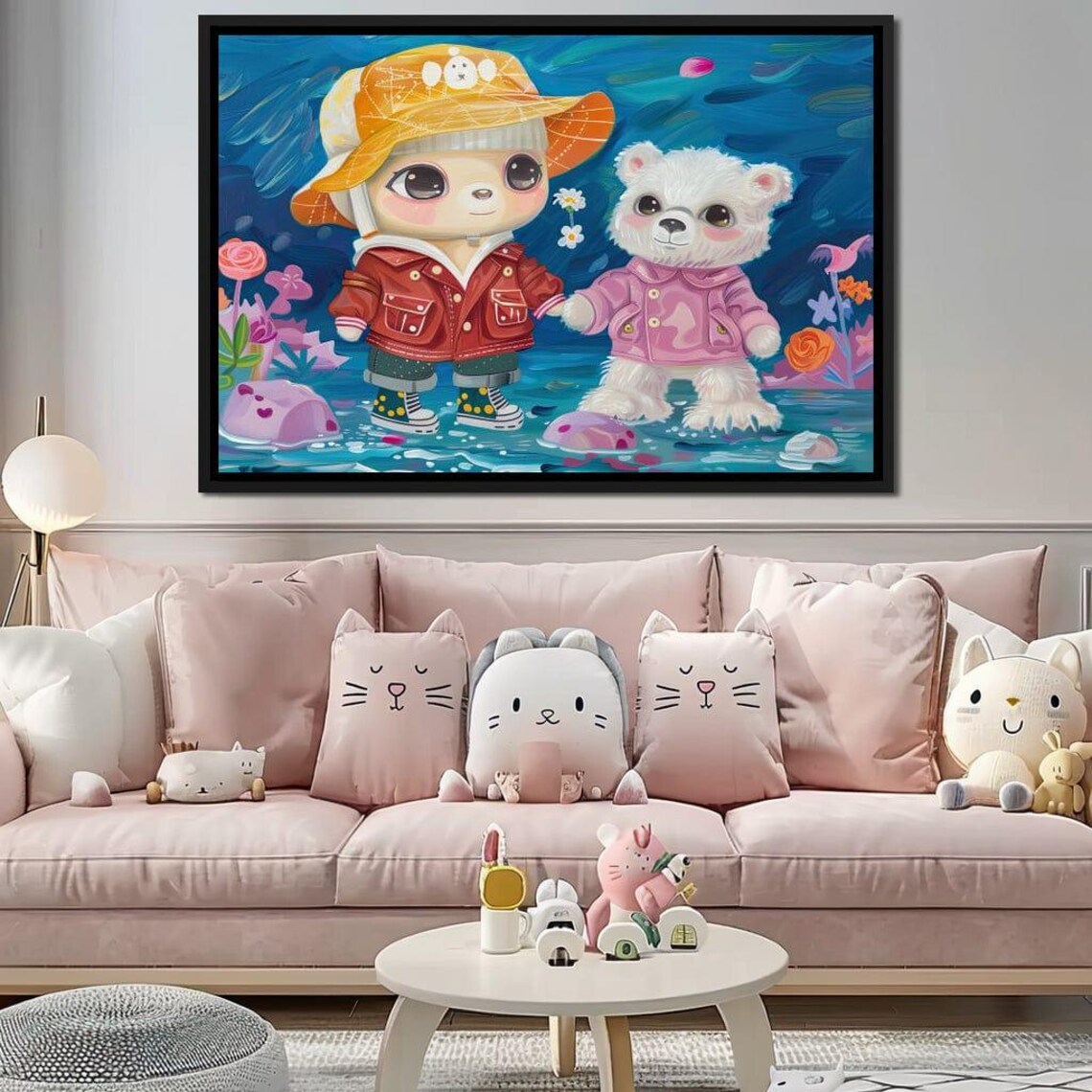 Beach Day Cartoon Friends Cute Animal Kids Room Seaside Fun Art Poster - Image 2