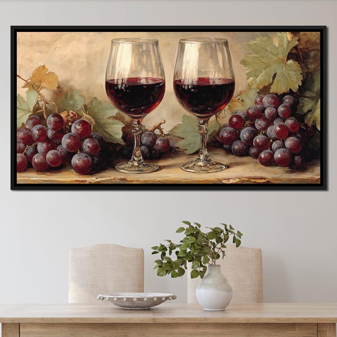 Red Wine Glasses And Grape Clusters Vintage Rustic Kitchen Bar Print - Image 4