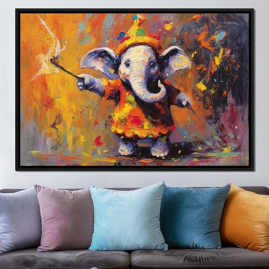 Cute Elephant Painter Clown Hat Colorful Kids Room Art Wall Poster - Image 3
