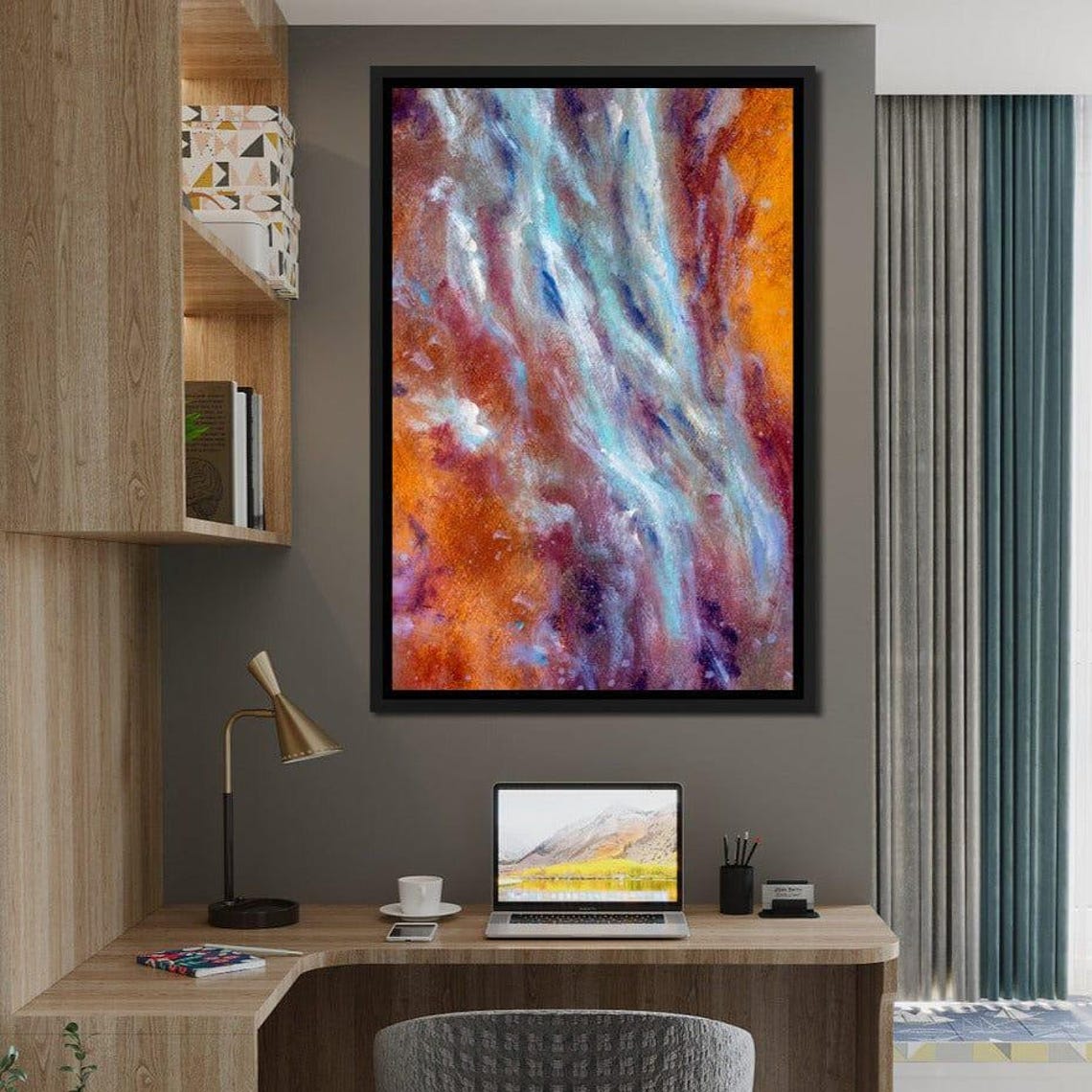Multicolor Fluid Abstract Vertical Wall Art Orange Purple Turquoise