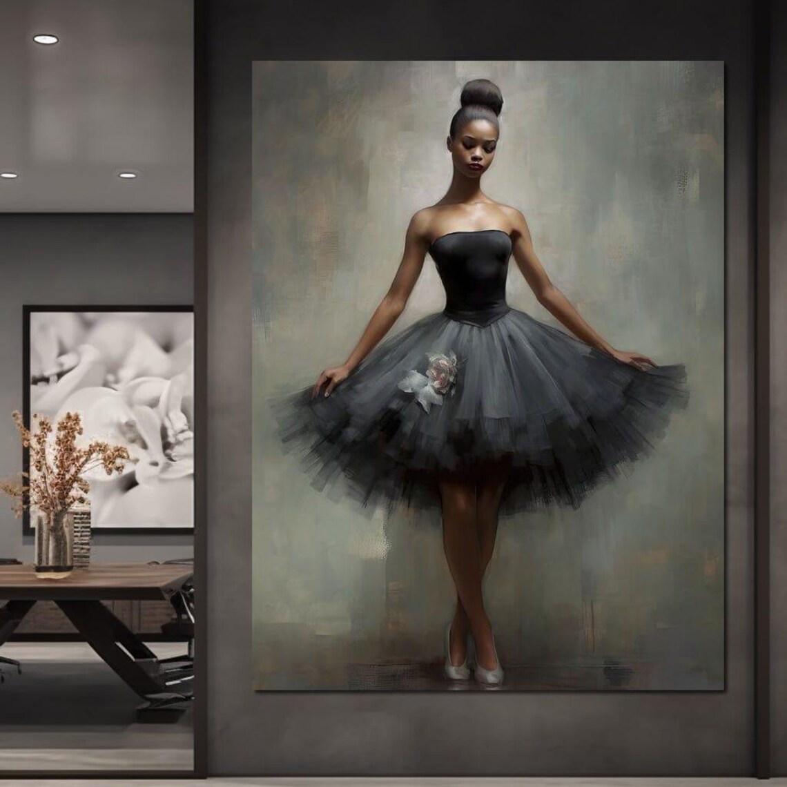 Elegant Ballerina Black Tutu Dance Oil Portrait Ballet Art Poster - Image 3