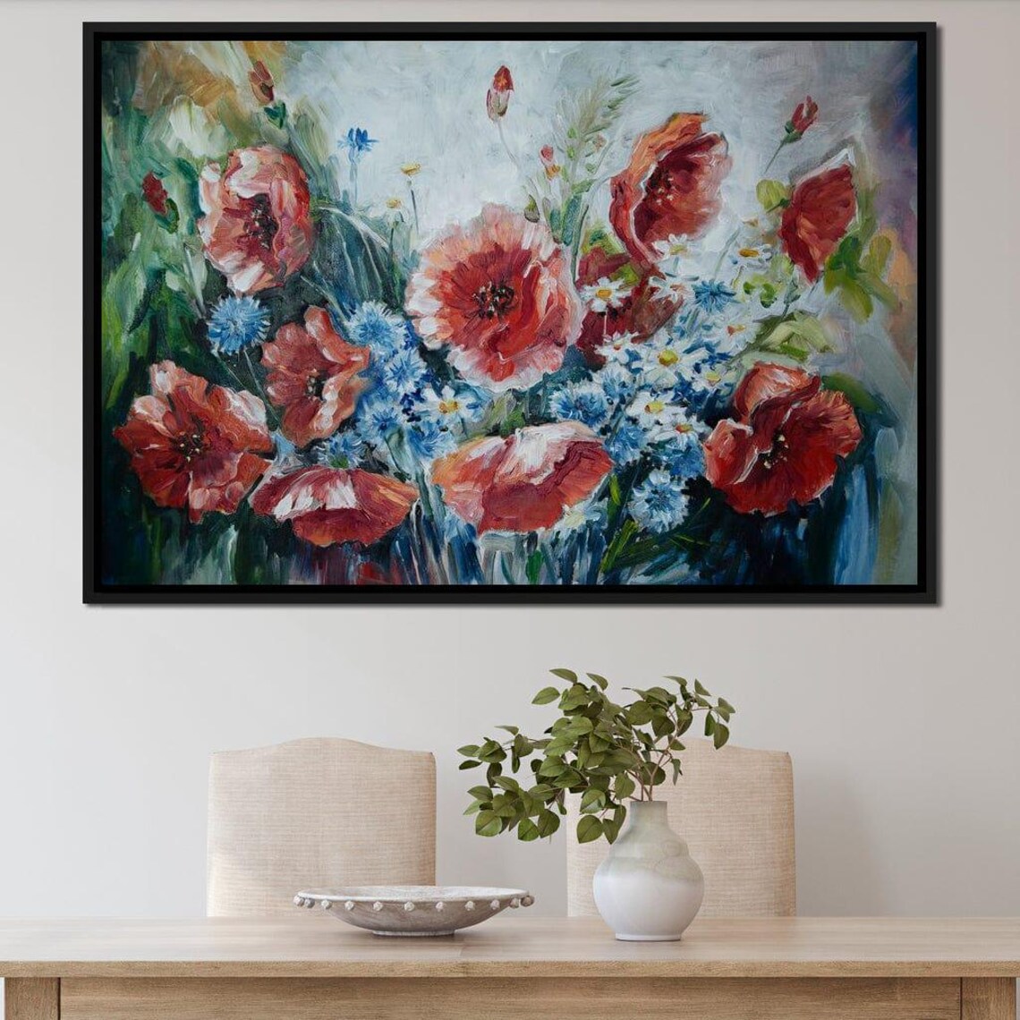 Red Poppies Blue Cornflowers Oil Painting Wildflower Meadow Print - Image 2