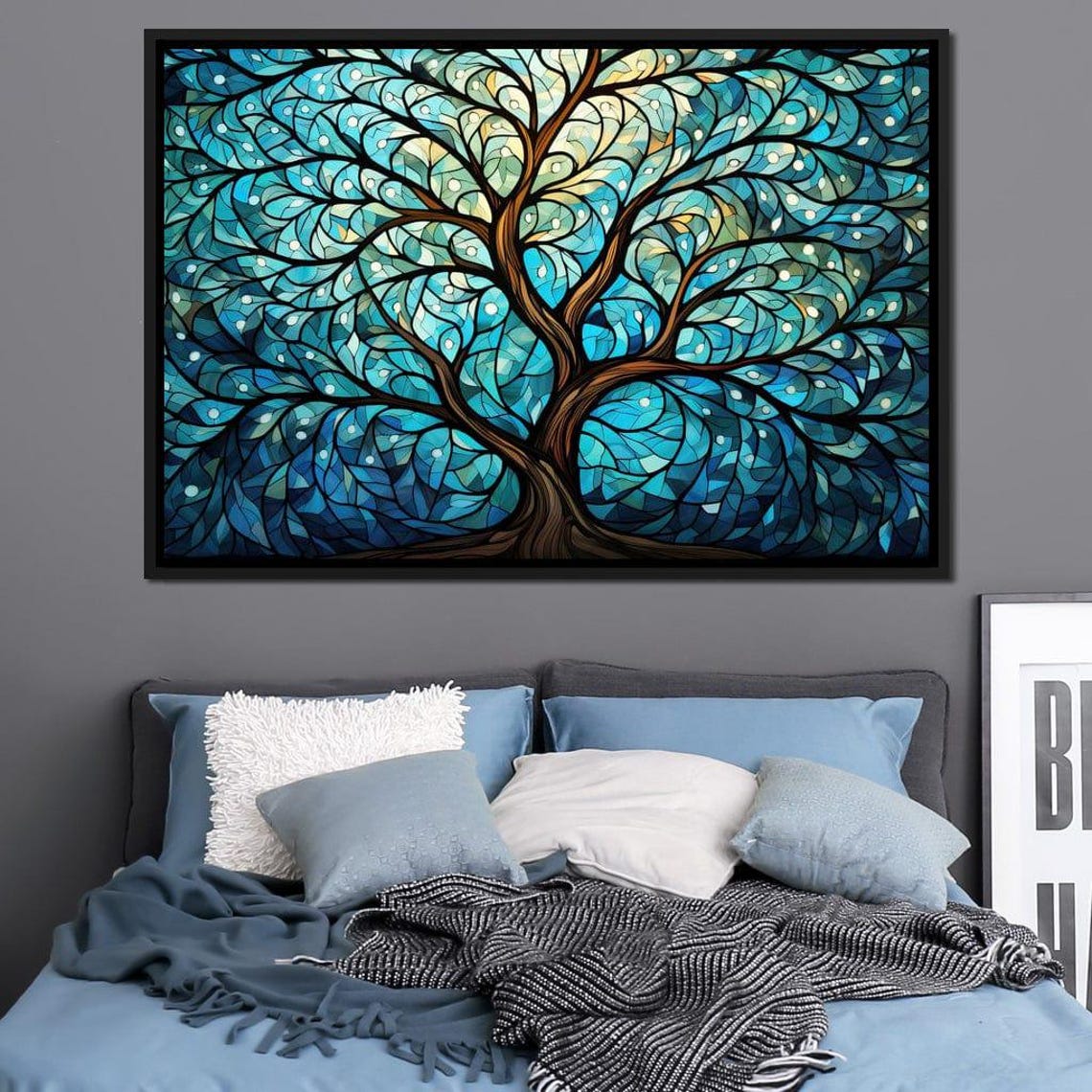Stained Glass Tree Of Life Turquoise Five Panel Wall Art Print - Image 4
