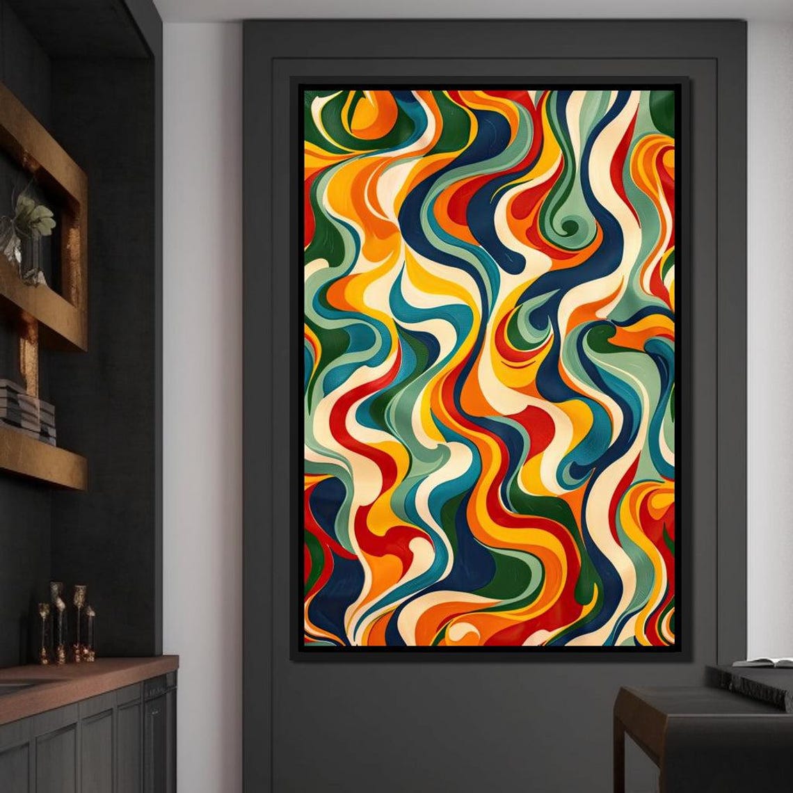 Retro Psychedelic Waves 70s Style Colorful Swirl Modern Art Poster - Image 4