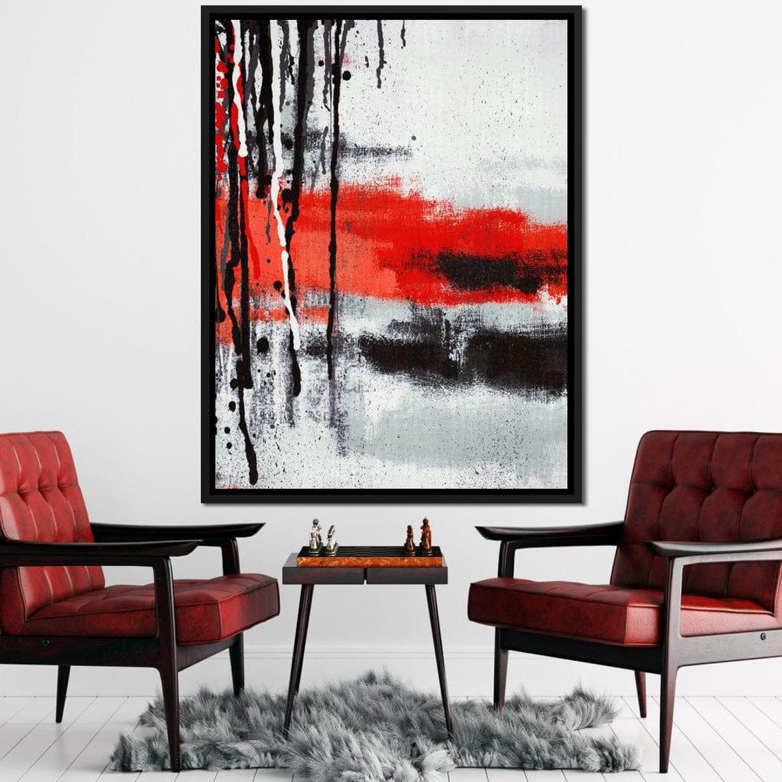 Red Black White Drip Paint Splatter Modern Abstract Wall Art Poster