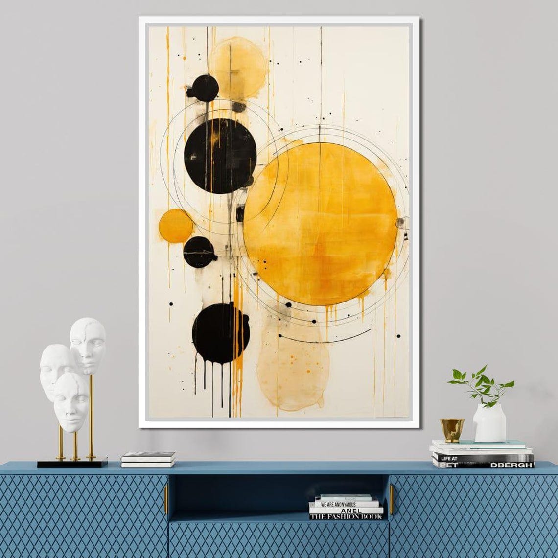 Abstract Black Gold Circle Drip Paint Minimalist Modern Art Poster - Image 2