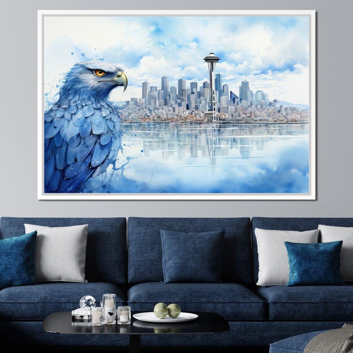 Seattle Skyline Space Needle Blue Eagle Watercolor Art Print Decor - Image 3