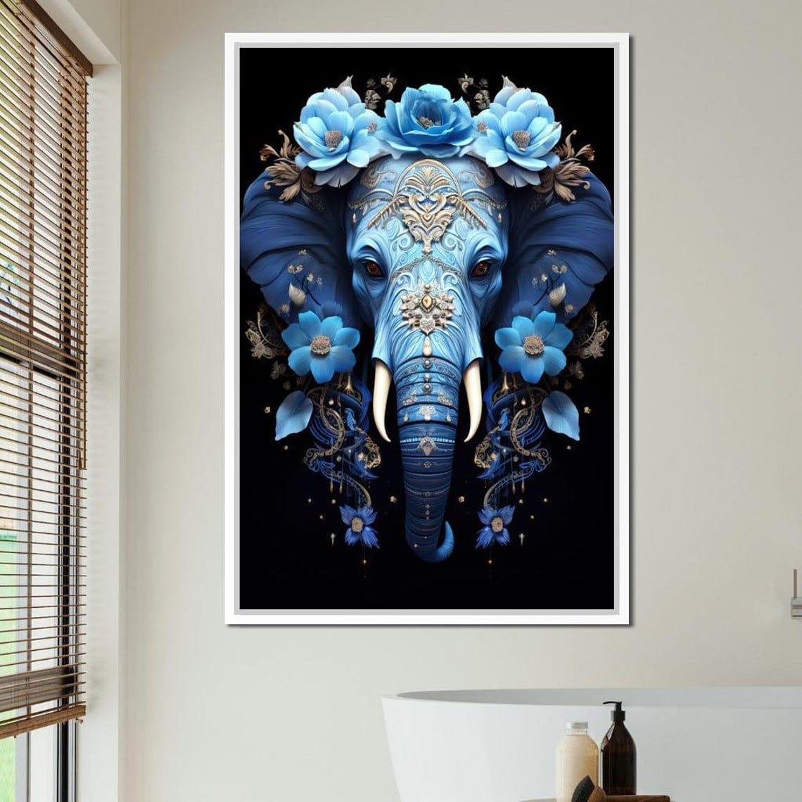 Large Blue Floral Elephant Mystical Fantasy Boho Animal Art Print - Image 3