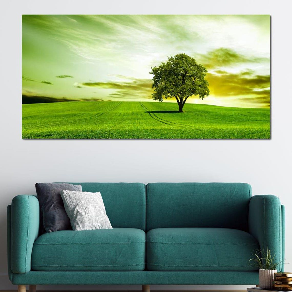 Lone Tree On Rolling Green Prairie Golden Hour Nature Landscape Poster - Image 3