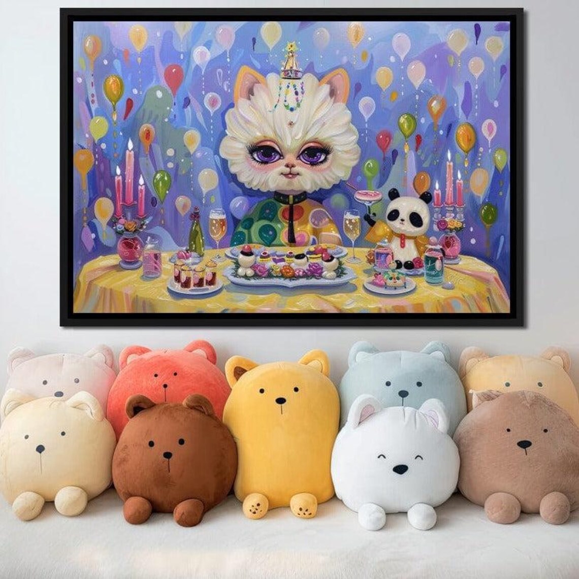 Whimsical Kitten Panda Birthday Party Balloon Table Kids Wall Art Poster - Image 3