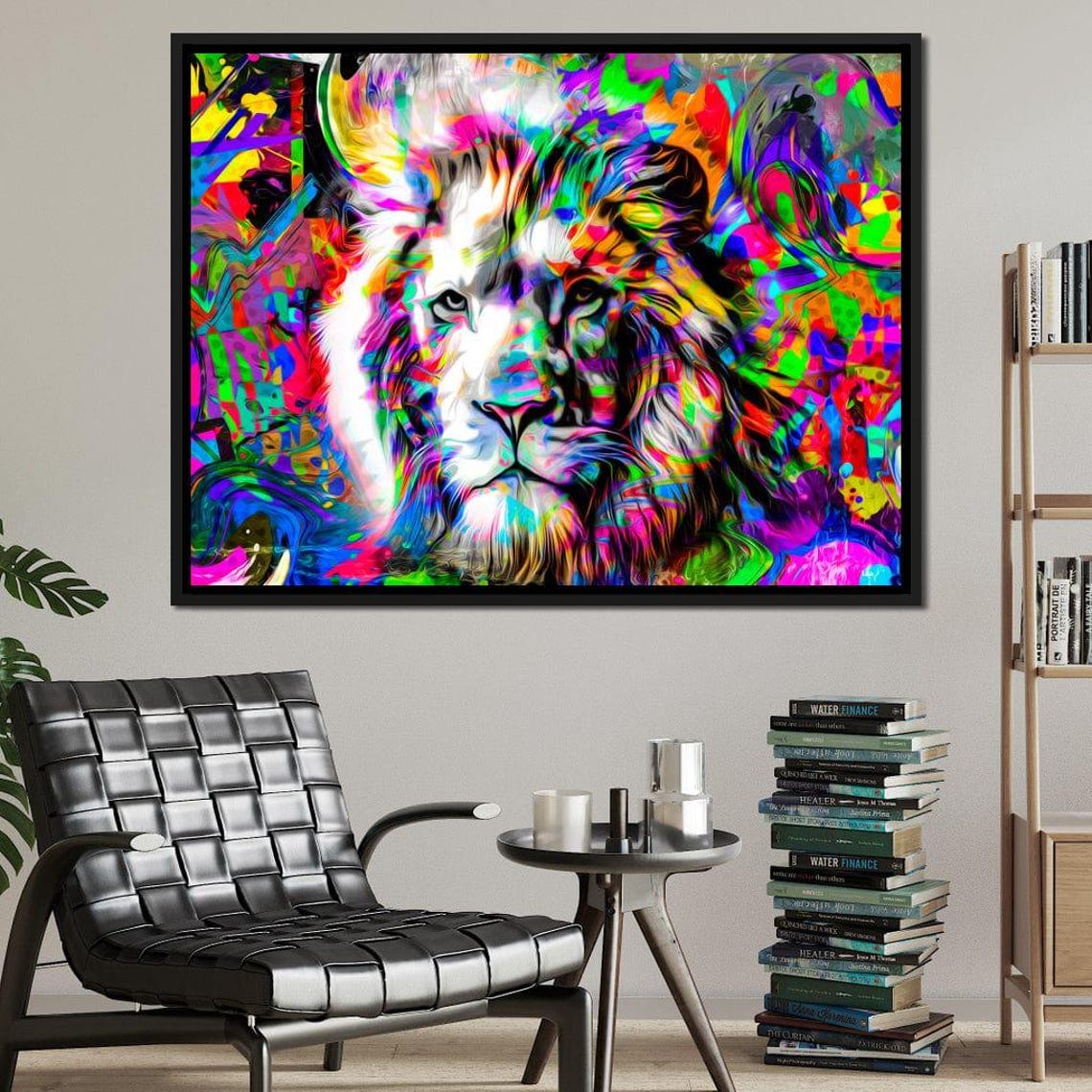 Psychedelic Lion Portrait Neon Multicolor Pop Art Animal Wall Poster - Image 2