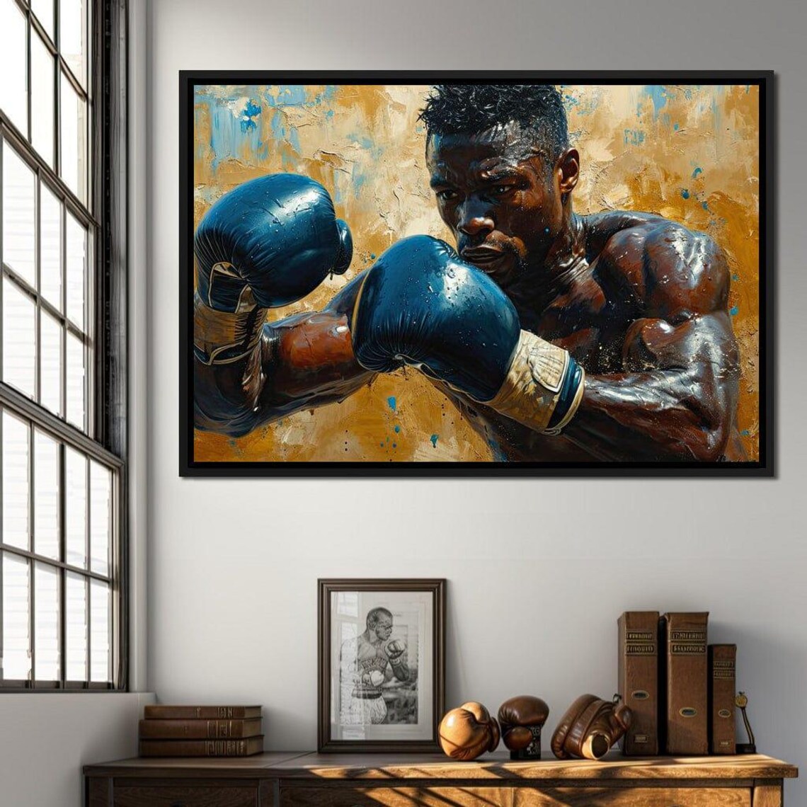 Boxer With Blue Gloves Golden Canvas Motivational Fighter Sports Wall Art Poster - Image 3