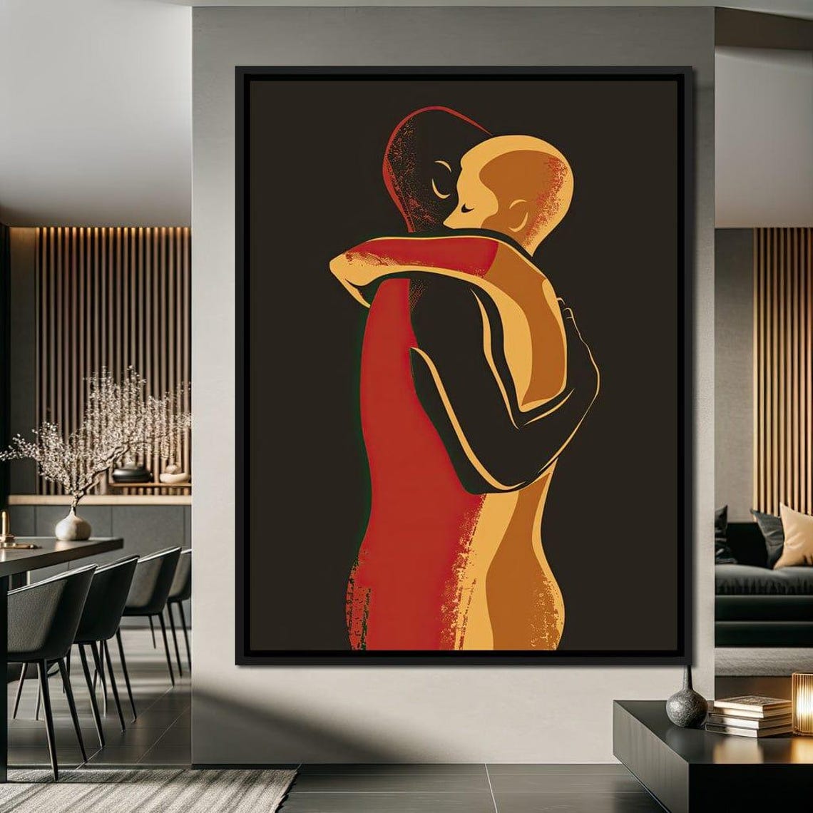 Golden Embrace Abstract Couple Love Minimalist Modern Wall Art - Image 3