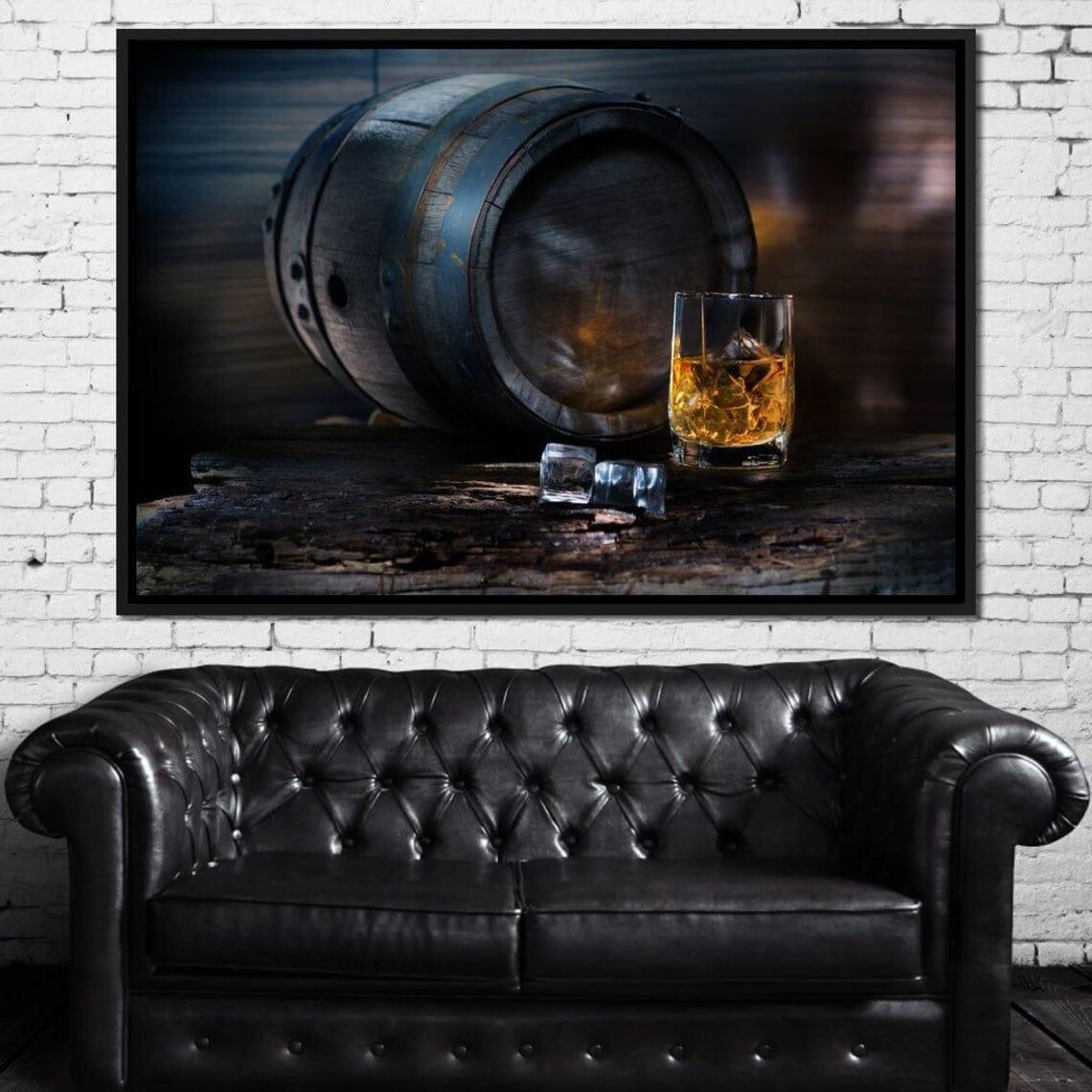 Whiskey Barrel Aged Oak Cask Glass On Rocks Moody Home Bar Wall Art Poster - Image 2