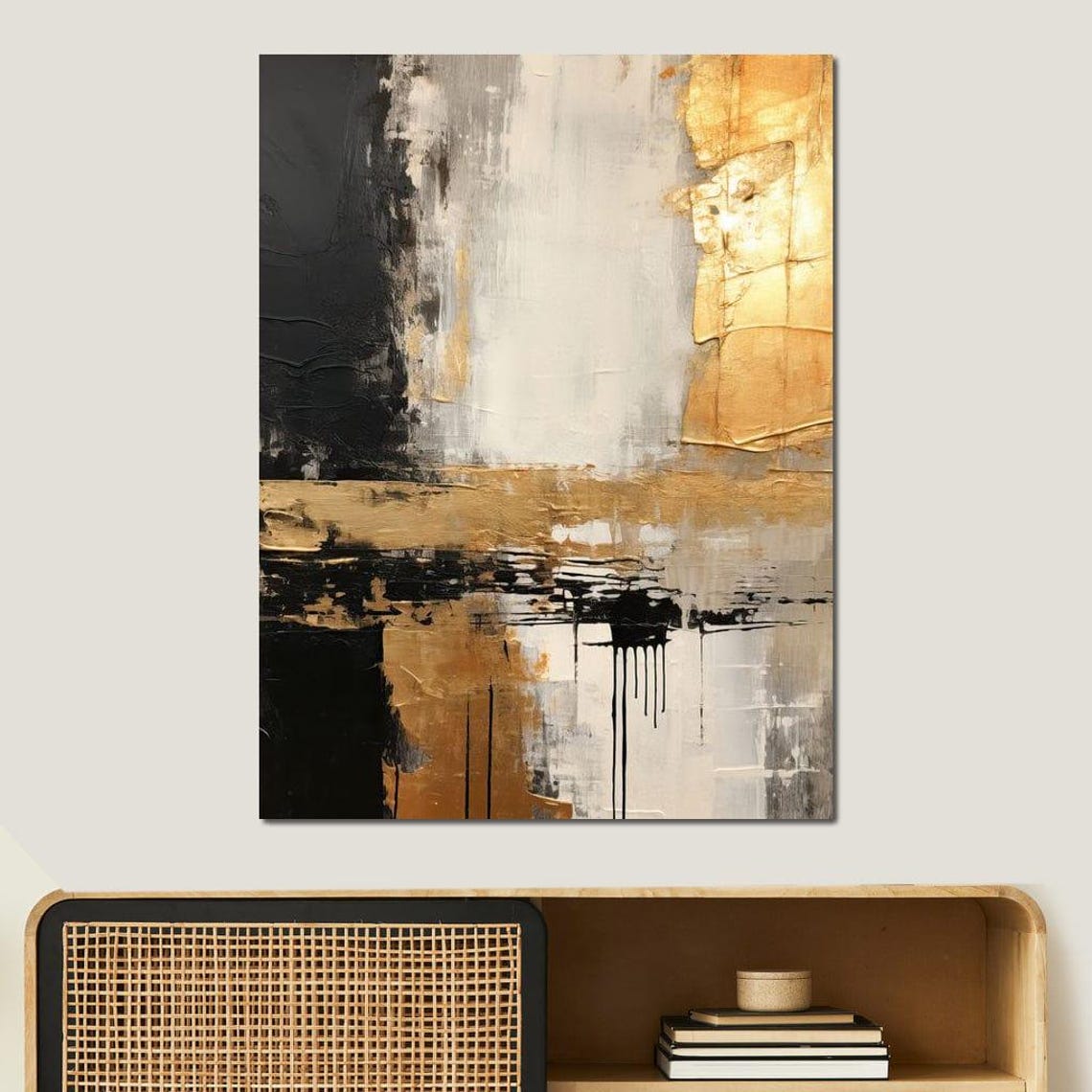 Black Gold and White Luxury Abstract Textured Wall Art Poster Print - Image 3