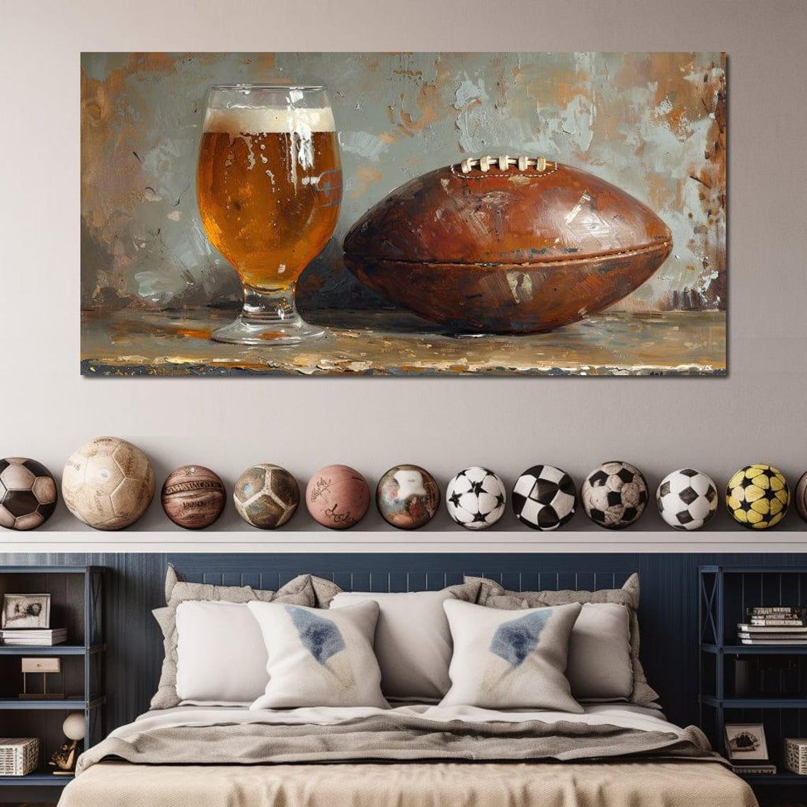 Beer And Football Vintage Still Life Rustic Game Day Poster Print - Image 2