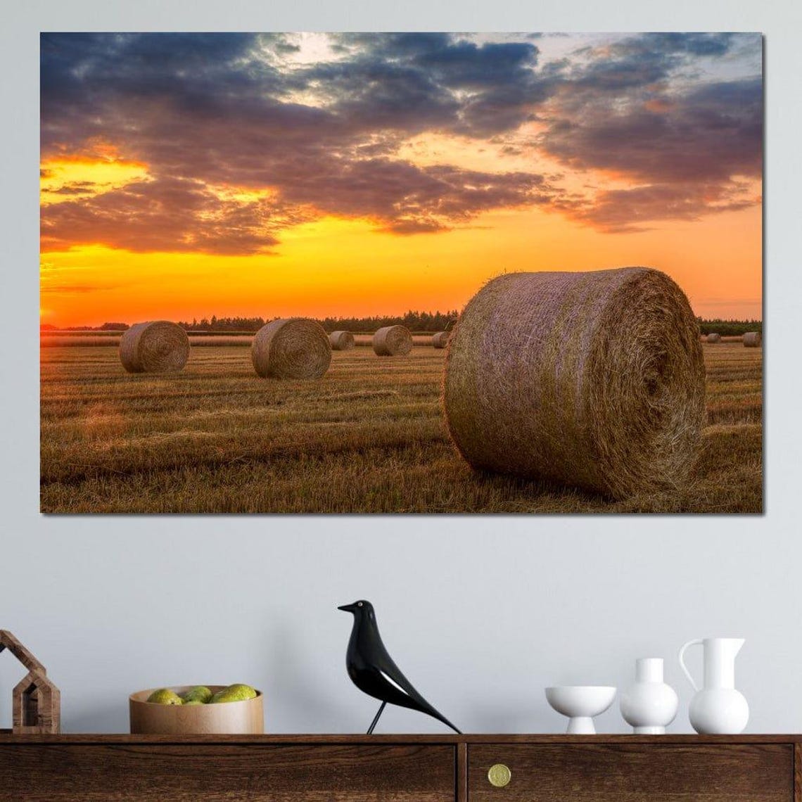 Hay Bales - Sunset Landscape Art Print - Image 3