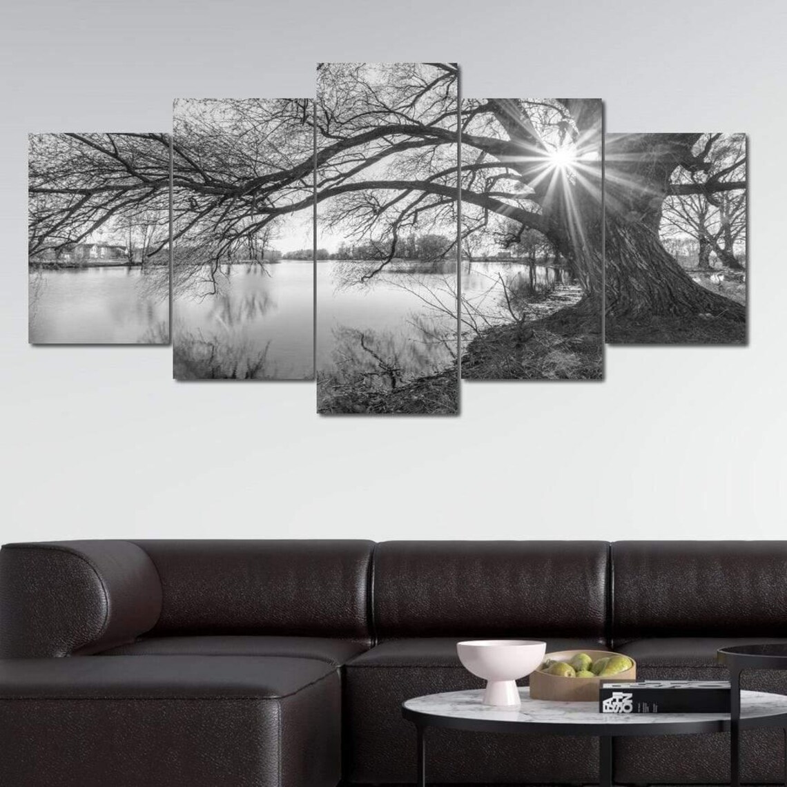 Black White Lake, Minimalist Nature Art Print