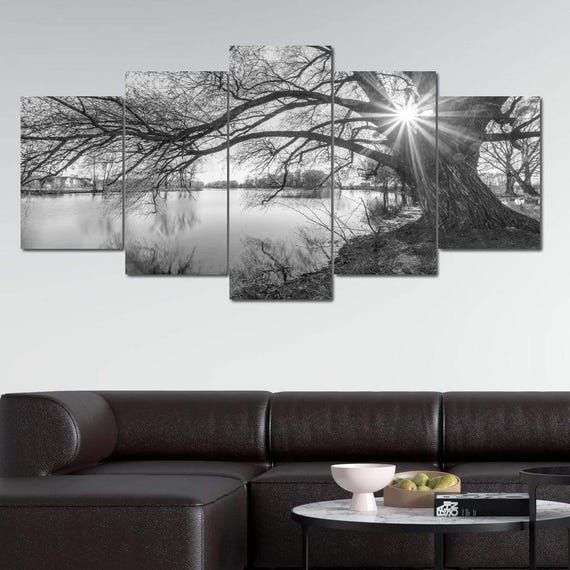 Black White Lake, Minimalist Nature Art Print