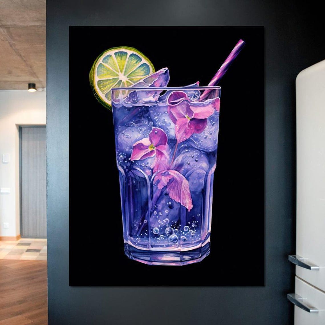 Purple Butterfly Pea Gin Tonic Cocktail Bar Art Print Kitchen Decor - Image 3