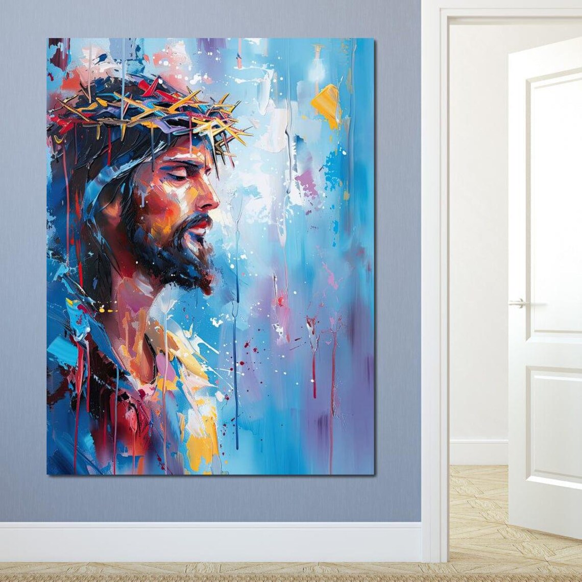 Colorful Jesus Christ Crown Of Thorns Modern Abstract Christian Art Poster - Image 4