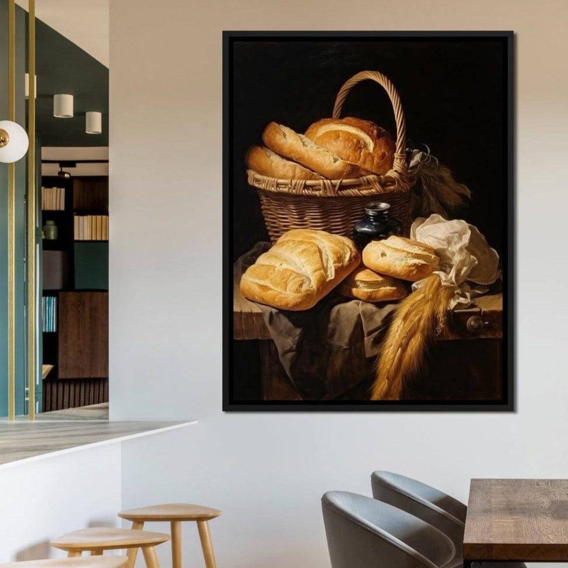 Rustic Bread Basket Loaves Still Life Kitchen Bakery Wall Art Poster