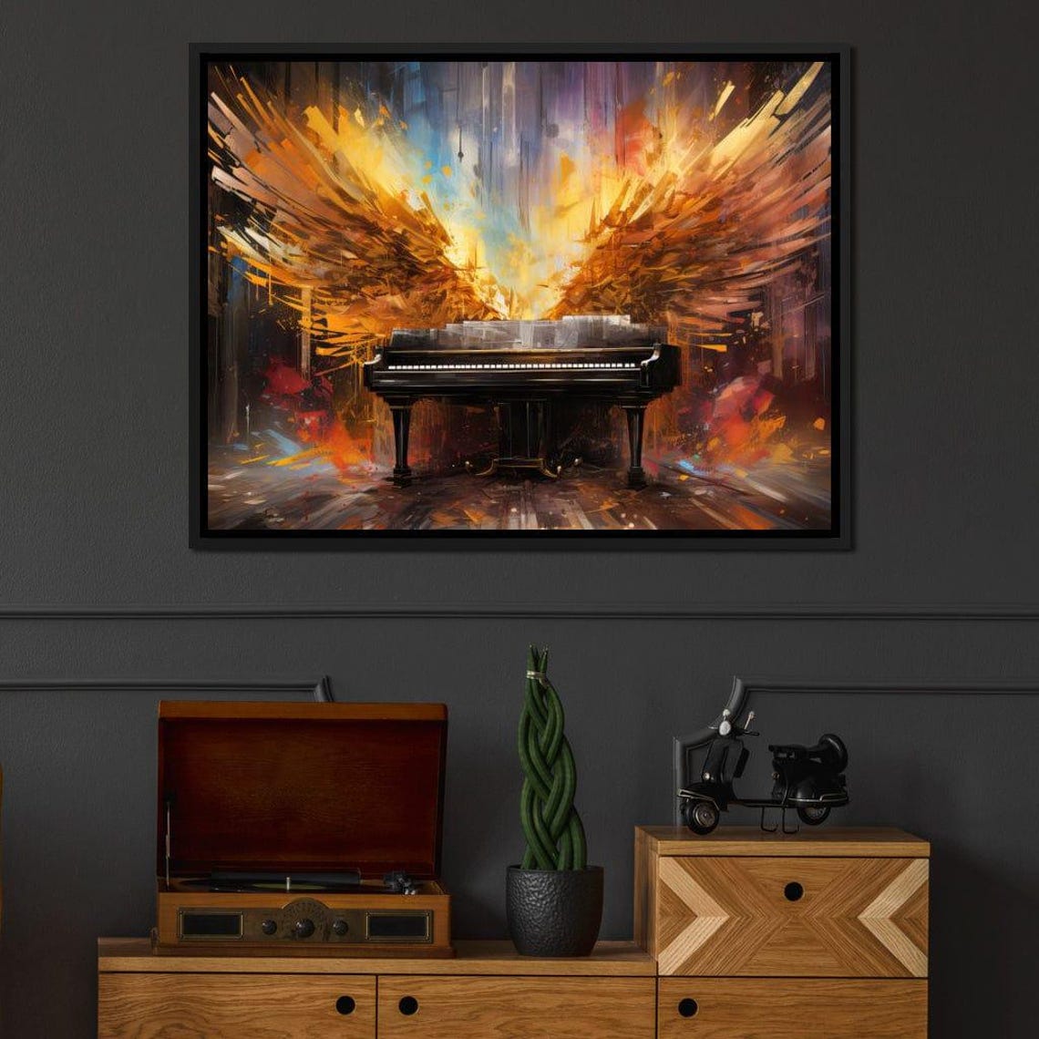 Grand Piano Golden Wings Abstract Music Art Framed Wall Art Print - Image 3