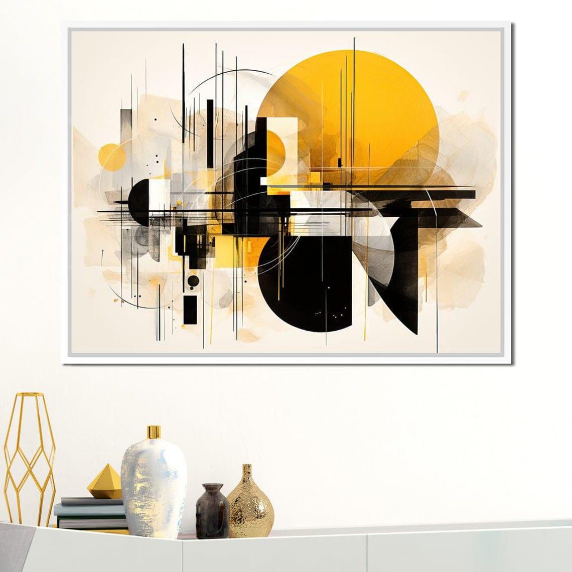 Urban Shadows In Abstract Forms Geometric Wall Art Modern Minimalist Decor Yellow And Black Print By Nichecanvas - Image 4