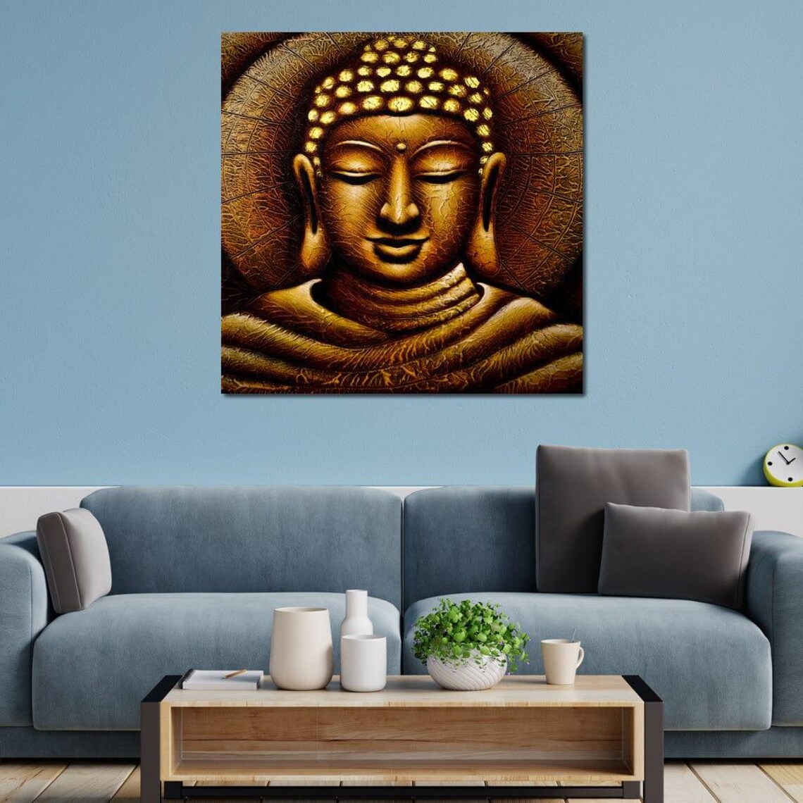 Meditating Golden Buddha Portrait Zen Spiritual Home Decor Poster - Image 3