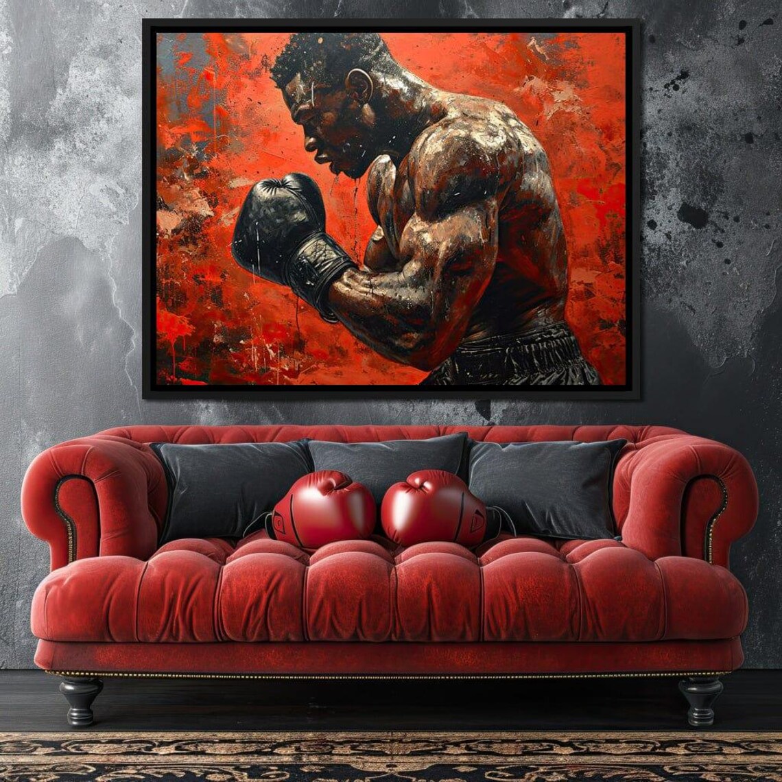 Powerful Boxer Fighting Stance Red Motivational Sports Gym Art Poster - Image 3