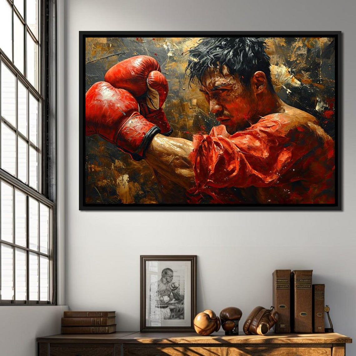 Boxer Red Gloves 5 Panel Canvas Fighter Oil Painting Sports Gym Art - Image 2