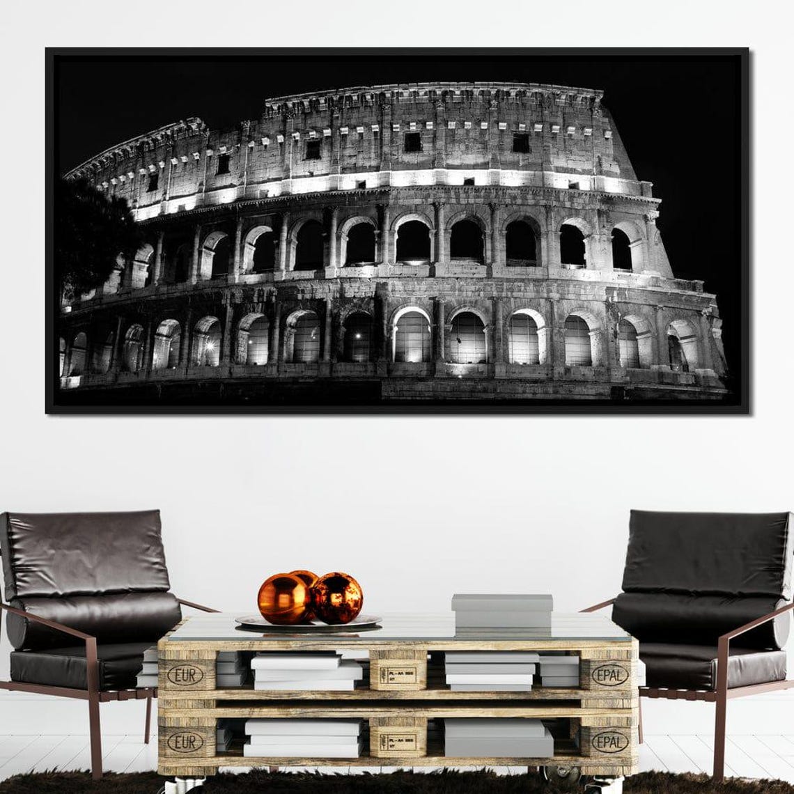 Colosseum Rome Night Black White Illuminated Ancient Landmark Wall Art - Image 2