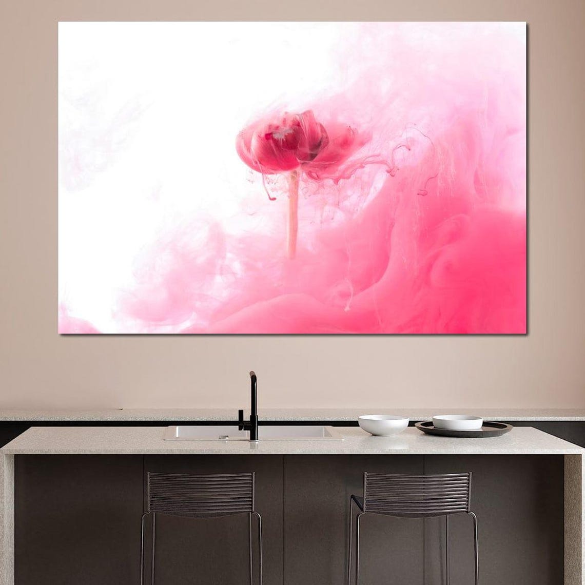 Pink Flower Dissolving Ink Smoke Dreamy Minimalist Floral Art Poster - Image 3