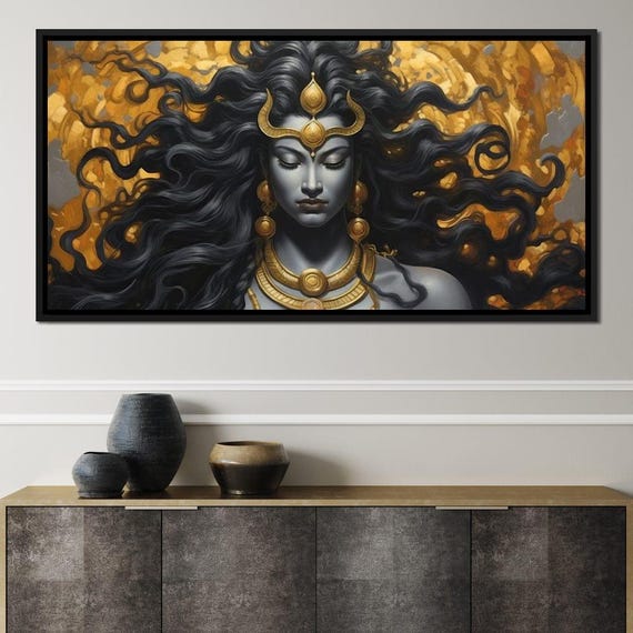 Serenity Of The Golden Divine Hindu Goddess Spiritual Wall Art Mystical Home Decor Mystic Empress Artwork Elegance By Nichecanvas