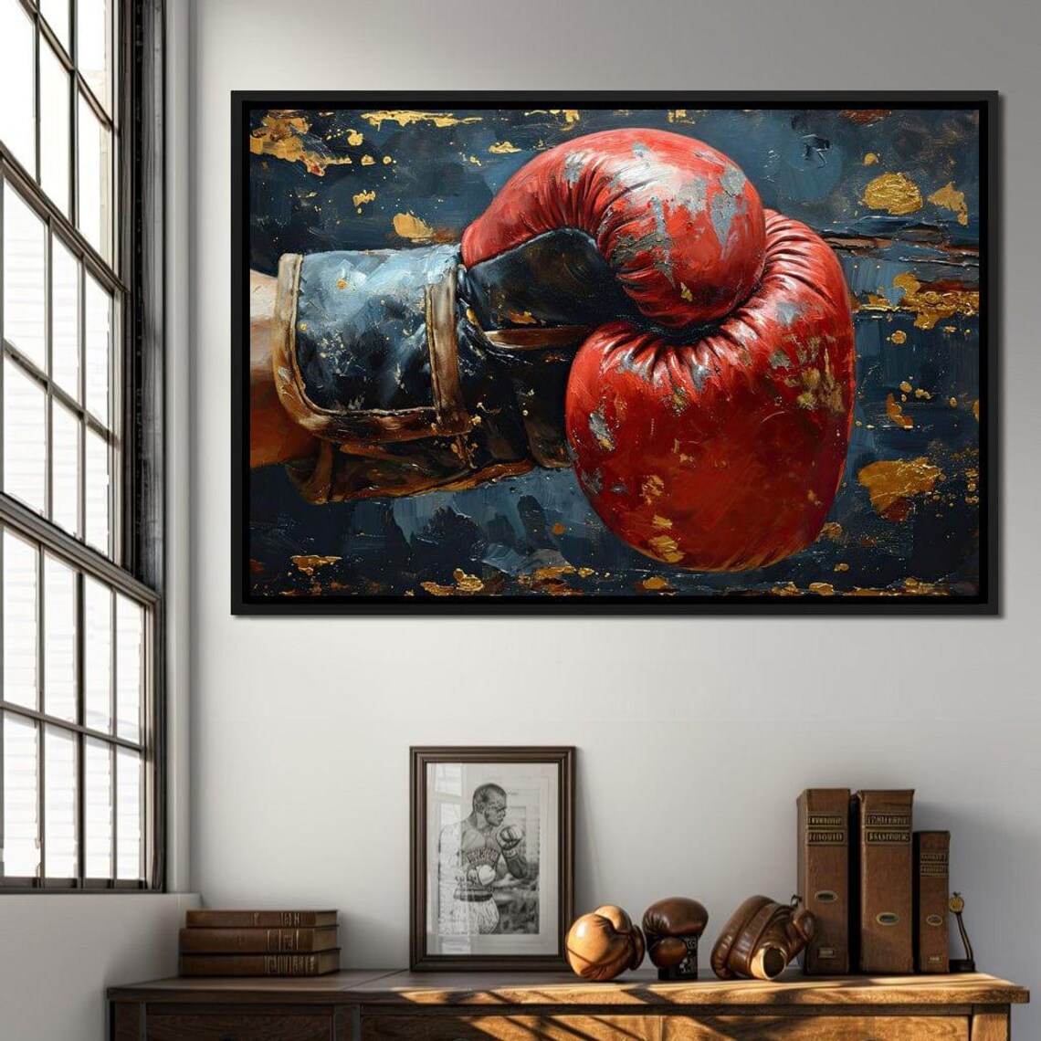 Red Boxing Glove Oil Painting Sports Wall Art Bold Gym Motivational - Image 4
