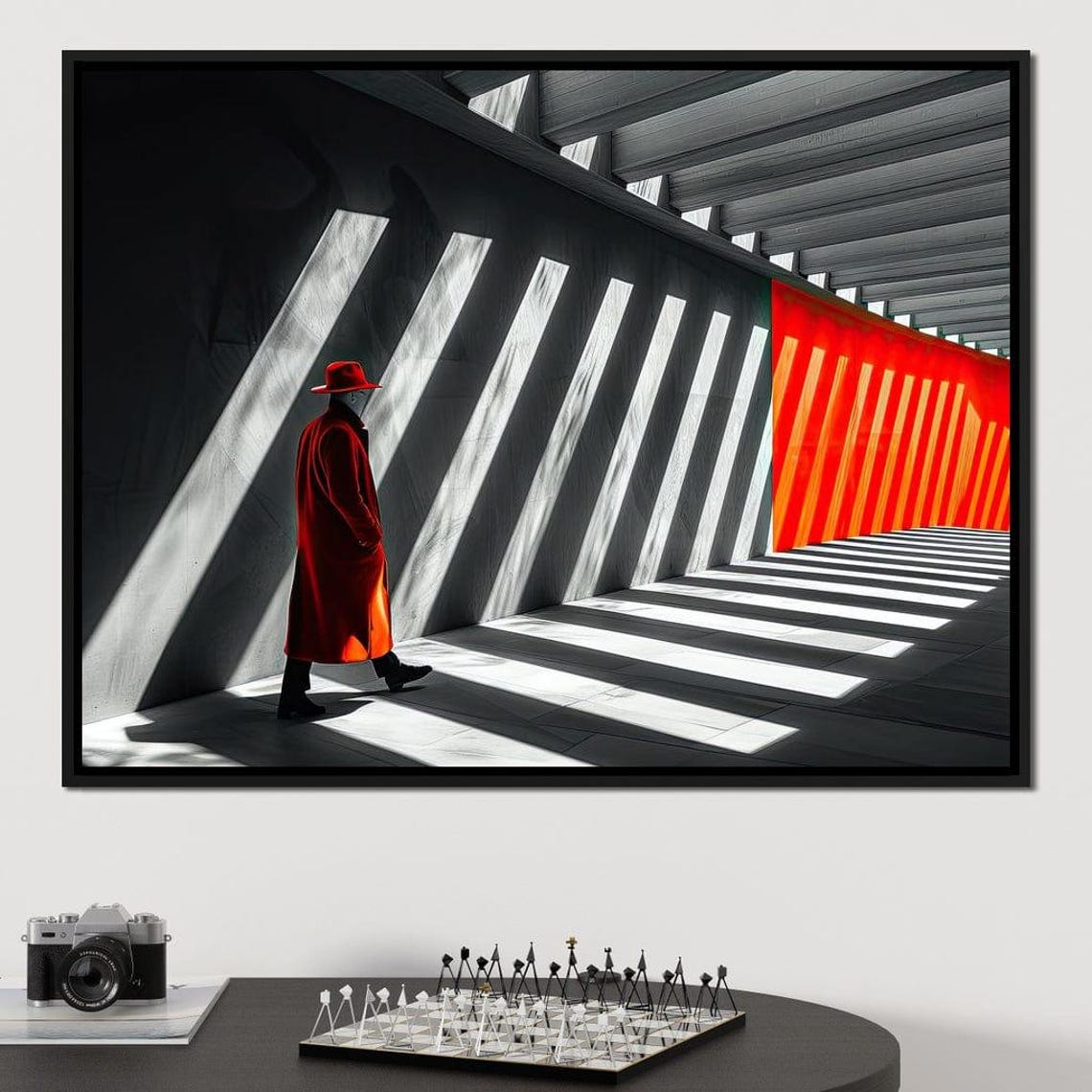 Architect Passage Geometry Red Coat Shadow Corridor Art Poster - Image 4