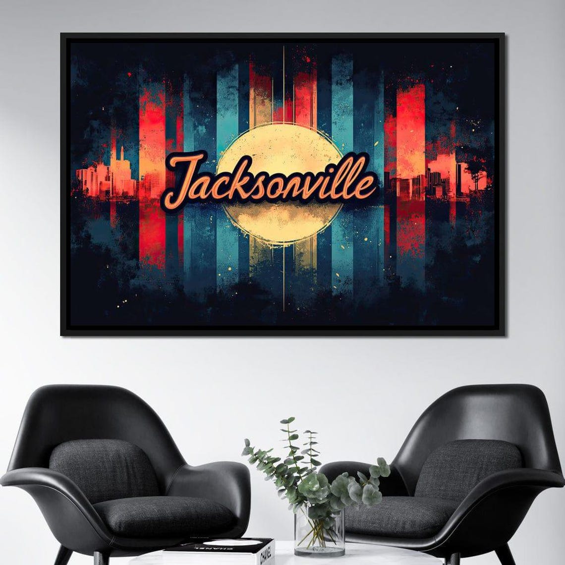 Jacksonville Retro Sunset Skyline Script Typography Multi Panel Print - Image 4