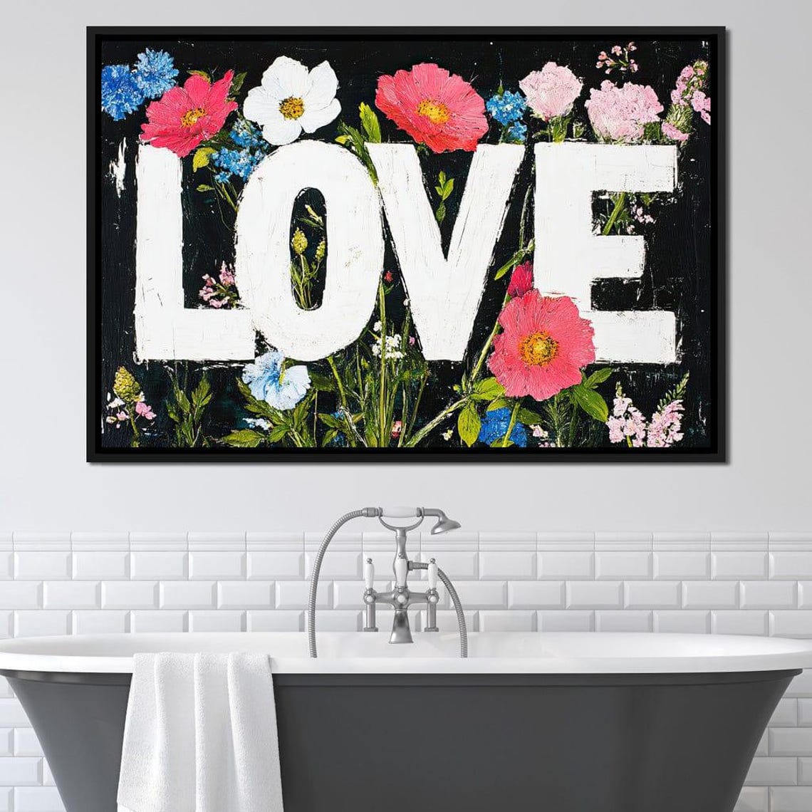 LOVE White Letters Colorful Floral Garden Painting Typography Poster - Image 3