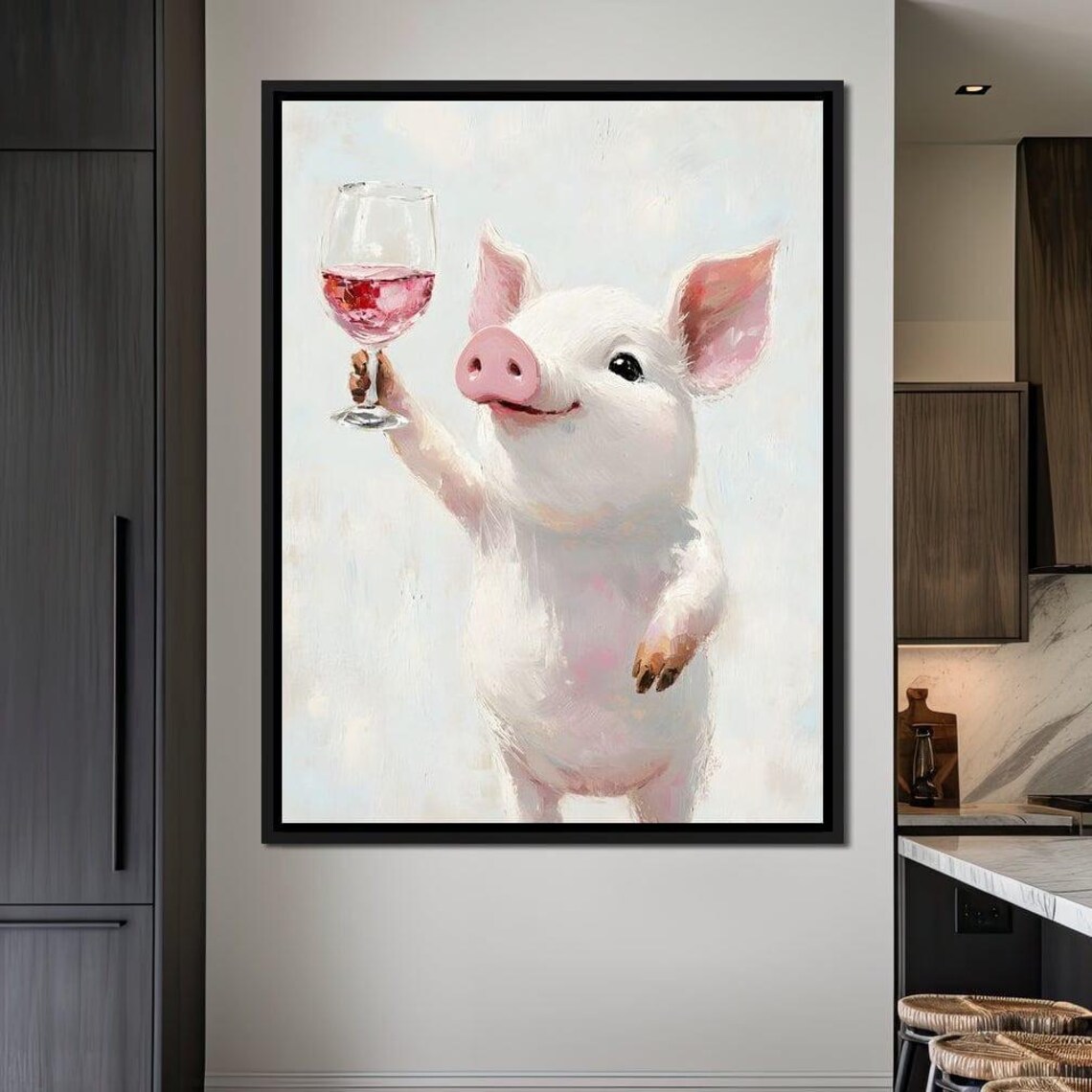 Whimsical Pig Celebration Art Print, Farm Animal