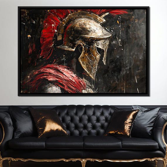 Spartan Solitude In Crimson Gladiator Wall Art Heroic Knight Decor Bold Red Historical Warrior Dark Fantasy Artwork By Nichecanvas