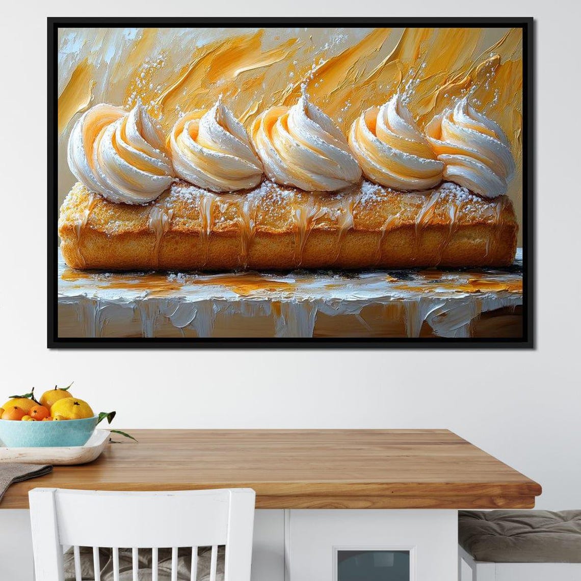 Golden Cream Swirl Pastry Roll Caramel Dessert Kitchen Wall Art - Image 3