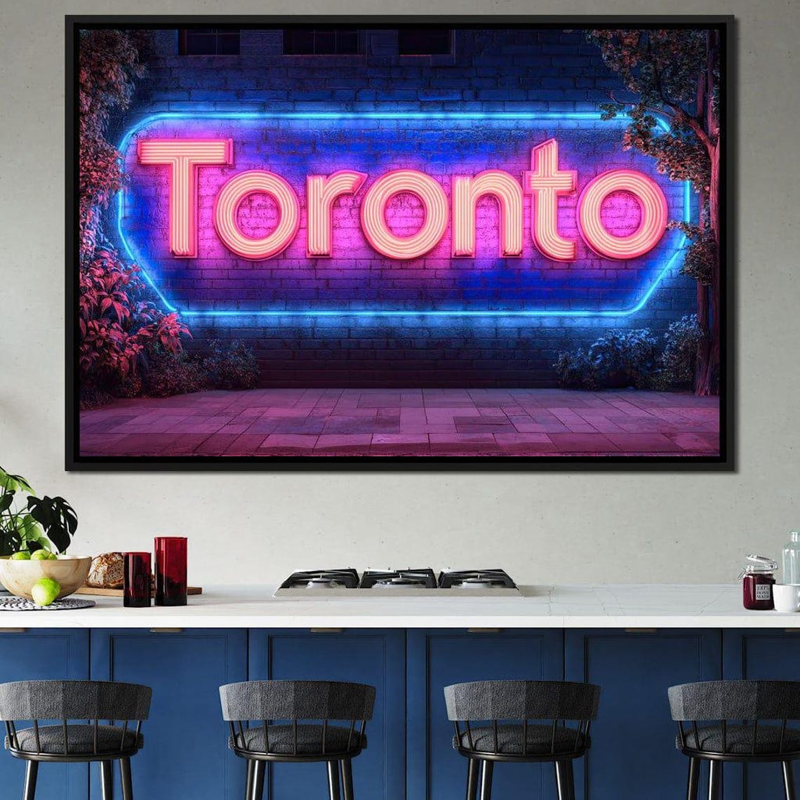 Toronto Pink Blue Neon Sign Brick Wall Night City Typography Poster - Image 3