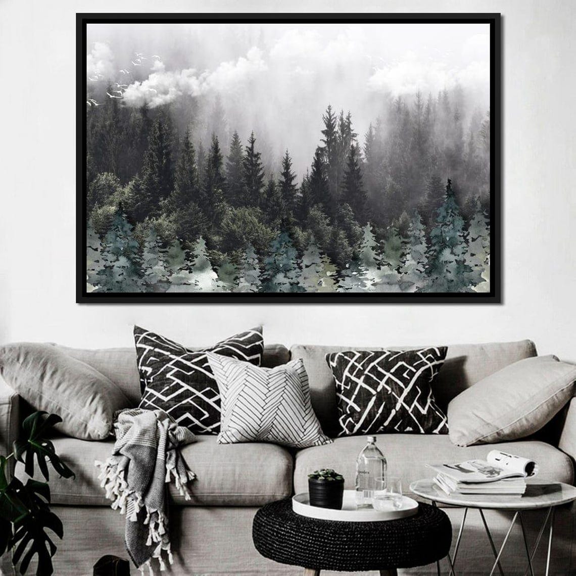 Misty Pine Forest Five Panel Gray Watercolor Woodland Travel Poster - Image 2