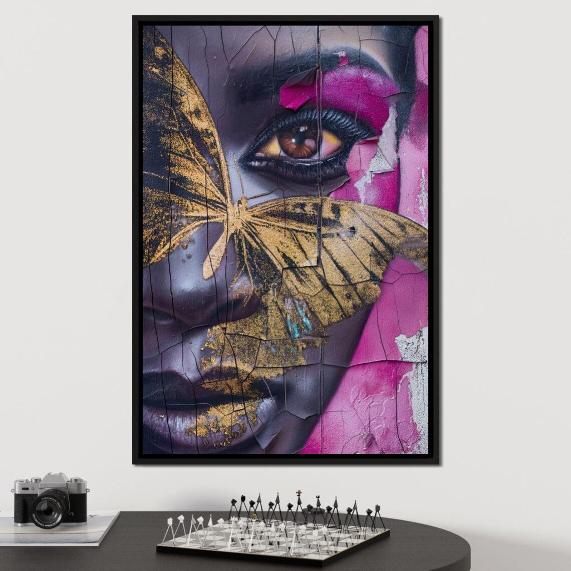 Golden Butterfly Woman Eye Cracked Graffiti Urban Street Art Poster - Image 2