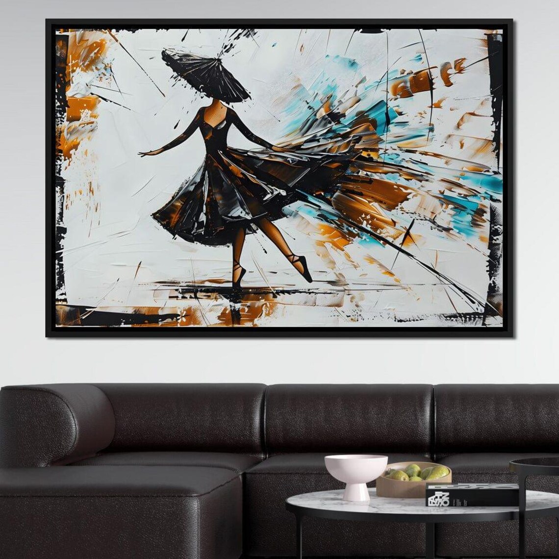 Dancer Black Dress Umbrella Abstract Brushstroke Modern Joyful Wall Art Print - Image 2