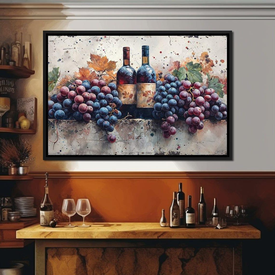 Wine Bottles Grape Clusters Watercolor Rustic Kitchen Wine Art Print - Image 3