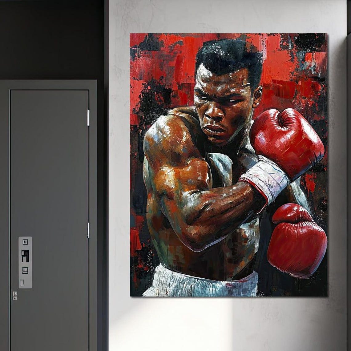 Fierce Boxer Portrait Red Gloves Painted Red Black Sports Poster - Image 2