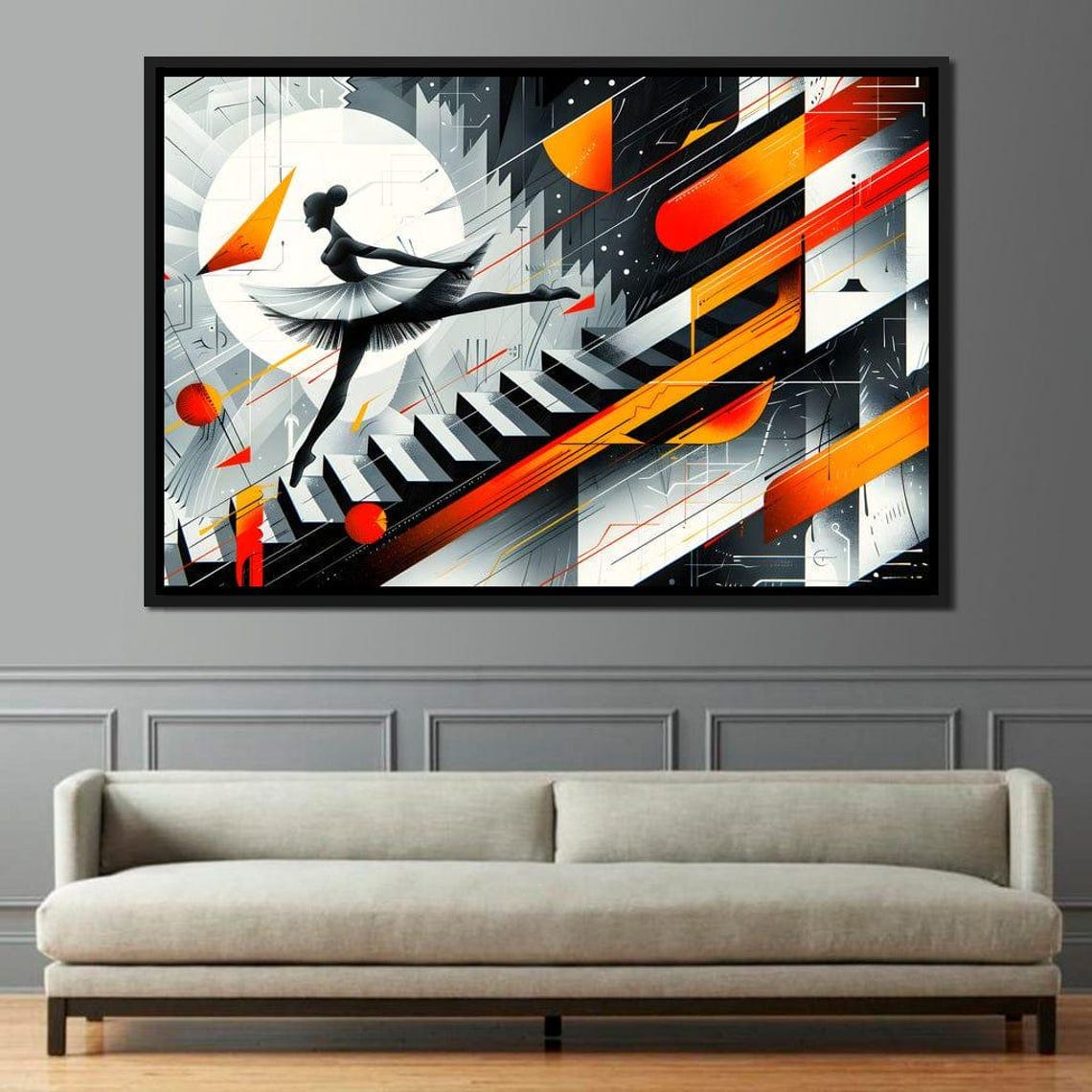 Ballerina Dancer Geometric Orange Black Abstract Framed Art Wall Art - Image 2